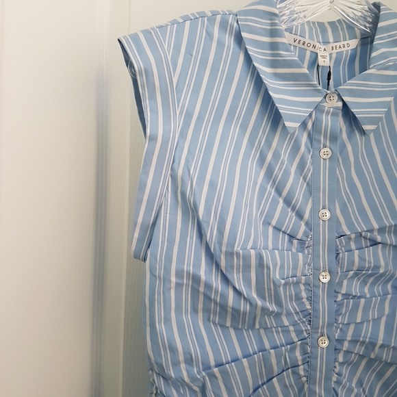 NEW Veronica Beard Blue Ferris Ruched Shirtdress 8 - Picture 10 of 11